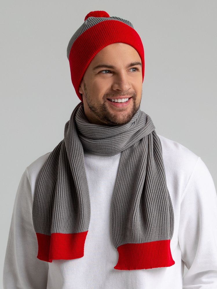 картинка Шапка Snappy, светло-серая с красным от магазина Одежда+