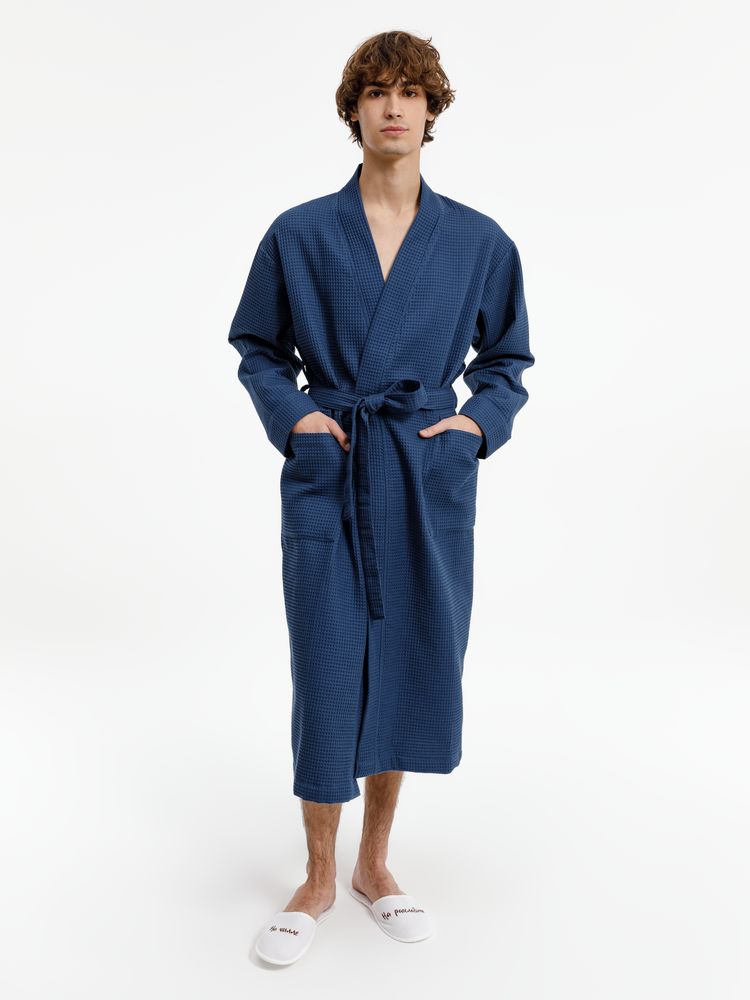 картинка Халат вафельный Kimono, темно-синий от магазина Одежда+